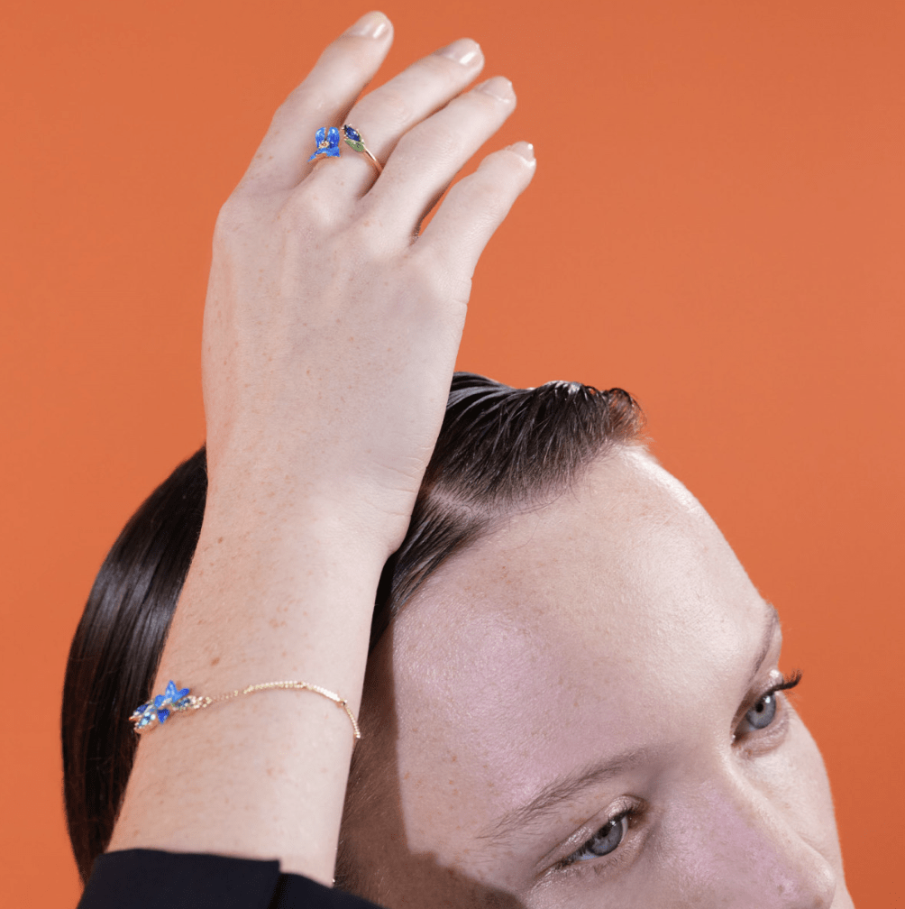Siberian lily and faceted crystal adjustable ring