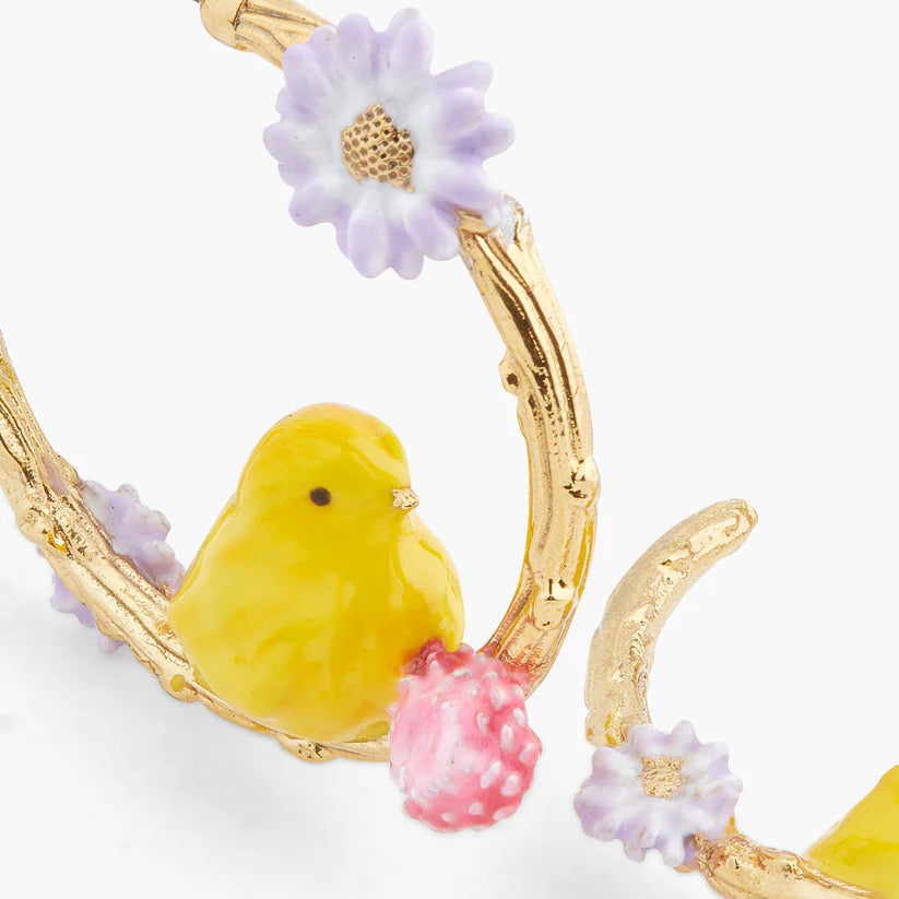 Pendientes de Aro con pollito y aster blanco