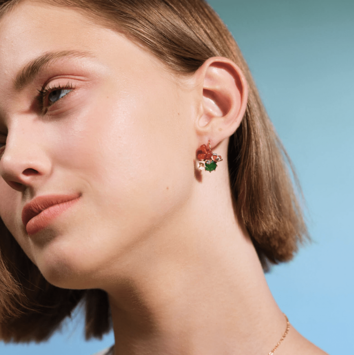 Monarch butterfly and green stone earrings. Floating Garden