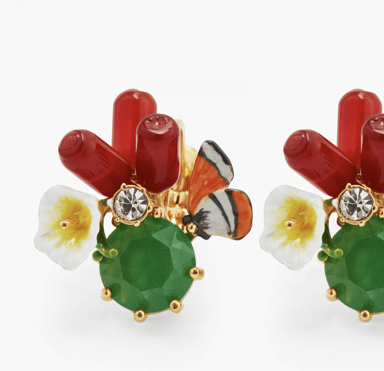 Monarch butterfly and green stone earrings. Floating Garden