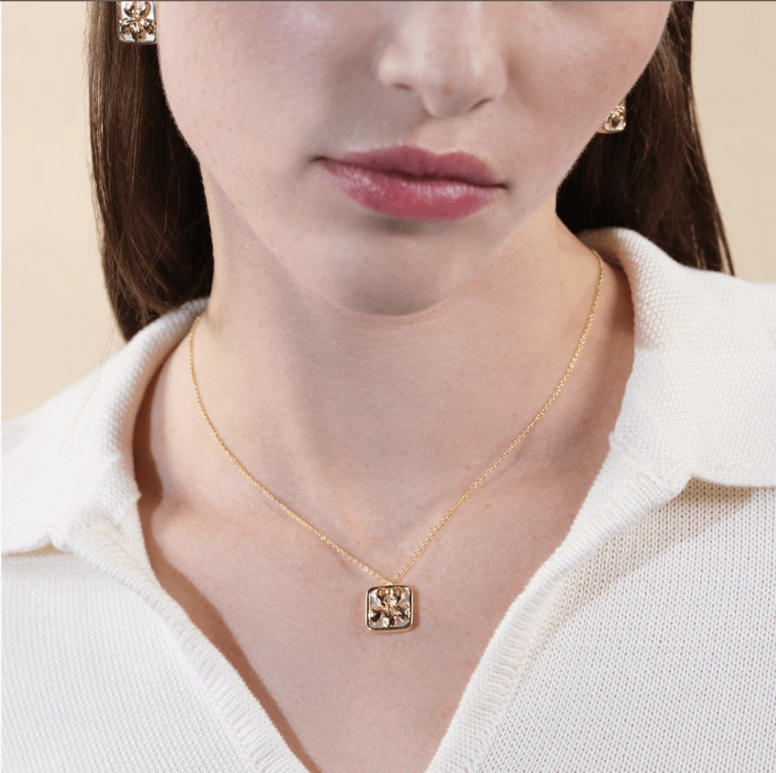 Lily Pendant Necklace on Mother of Pearl Plate