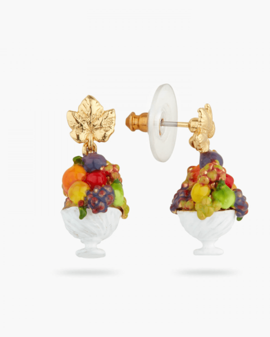 Fruit Cup and Vine Leaf Ball Earrings