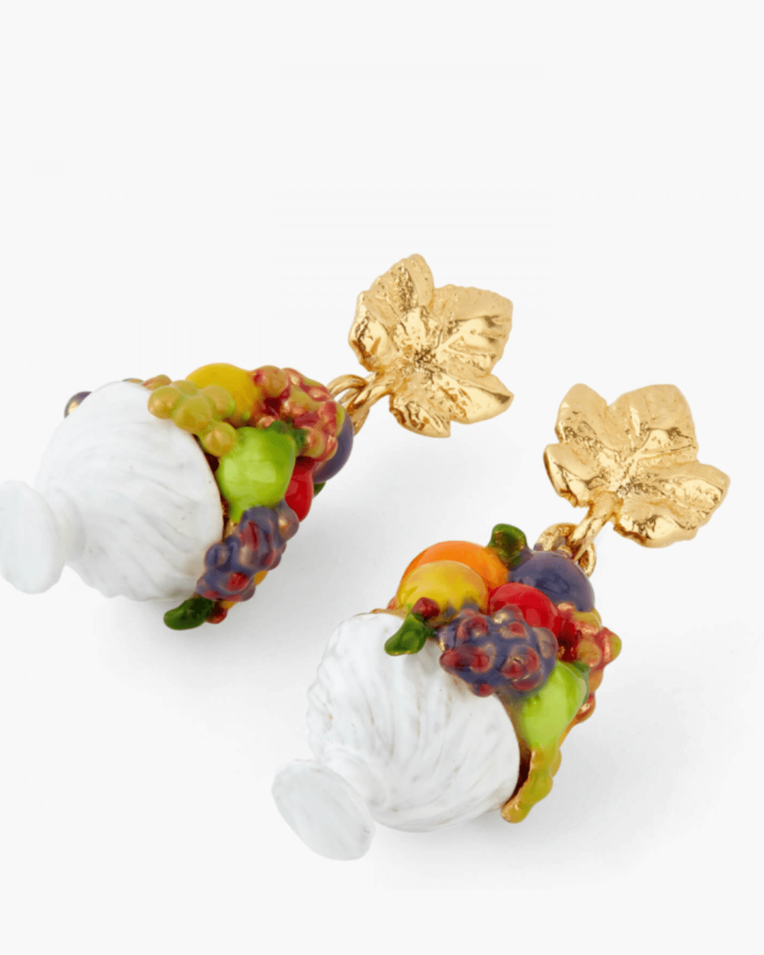 Fruit Cup and Vine Leaf Ball Earrings