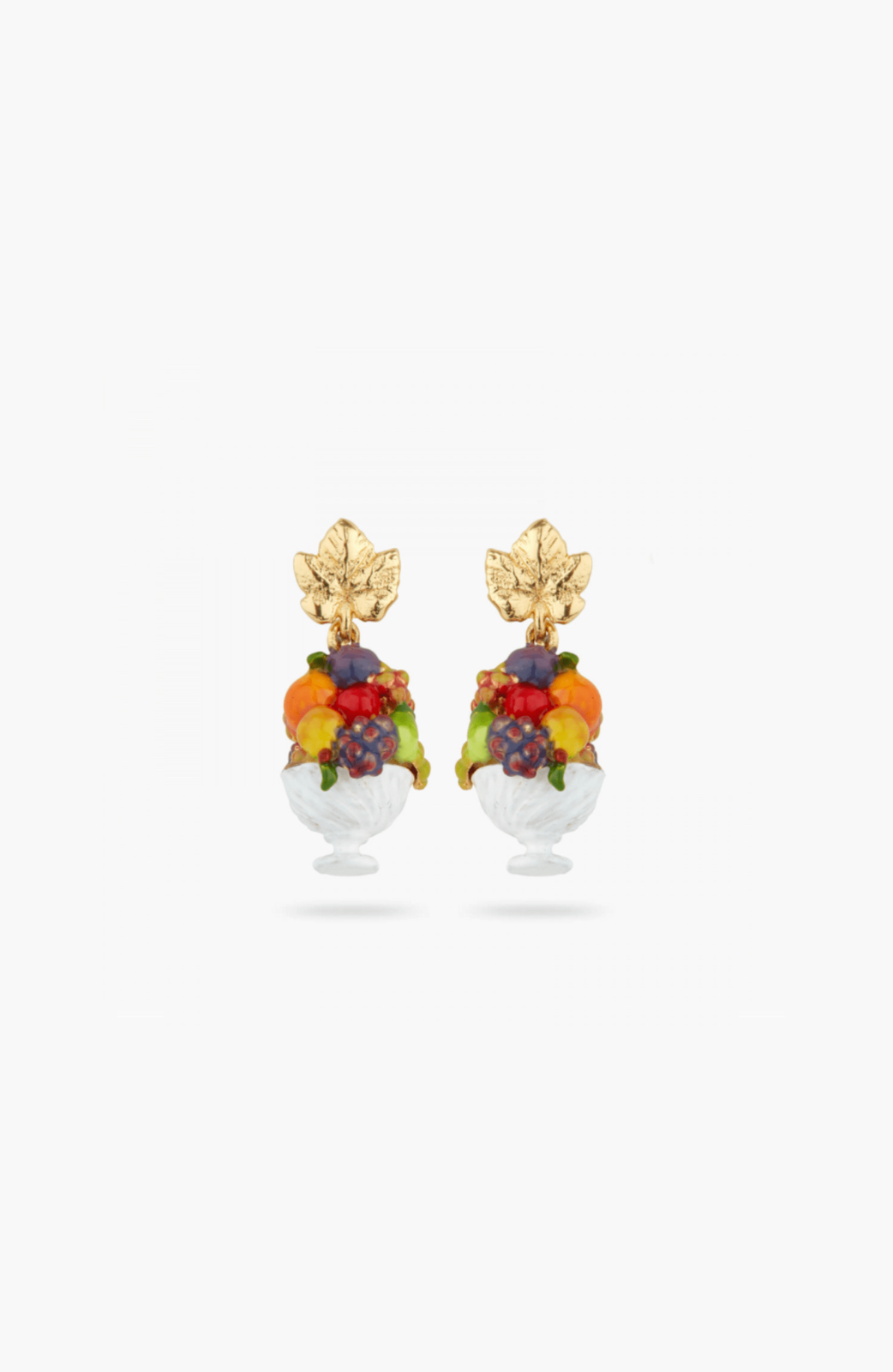 Fruit Cup and Vine Leaf Ball Earrings