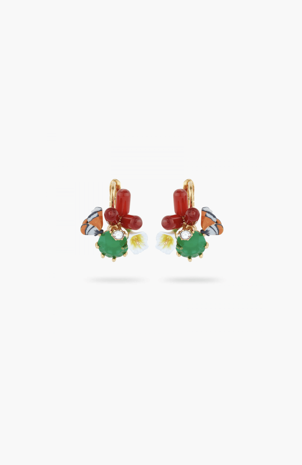 Monarch butterfly and green stone earrings. Floating Garden