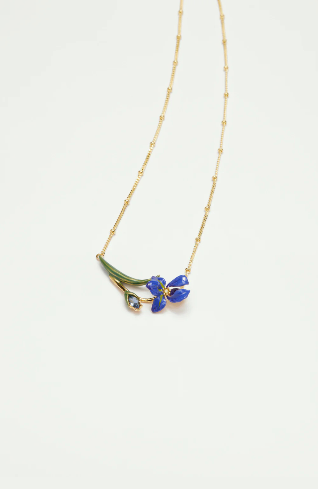 Collar fino Iris de Siberia y cristal en facetas