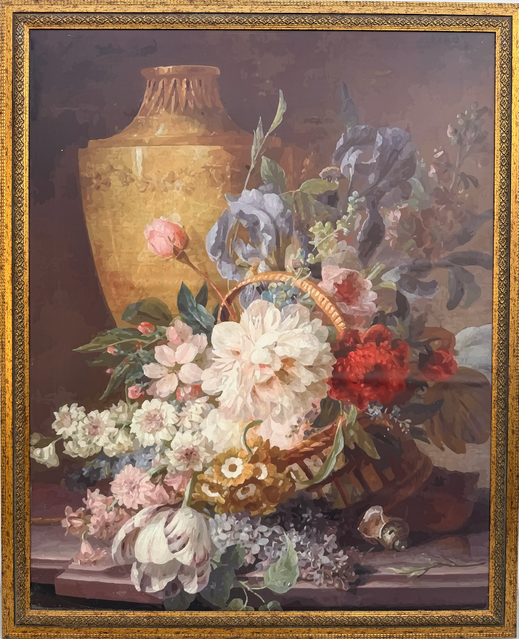 Cuadro de matrimonio (marco de madera) con impresión de flores