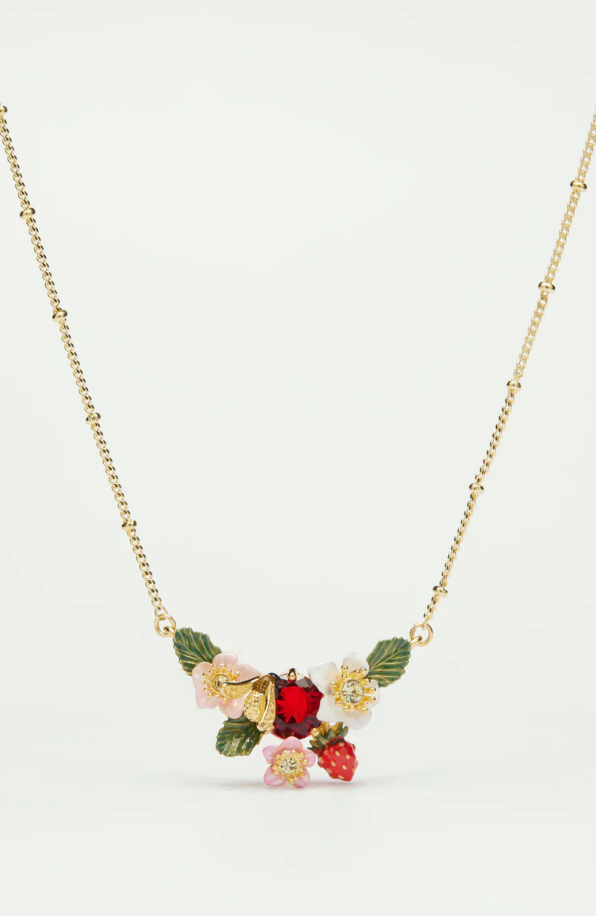 Strawberry and white flower necklace with stone