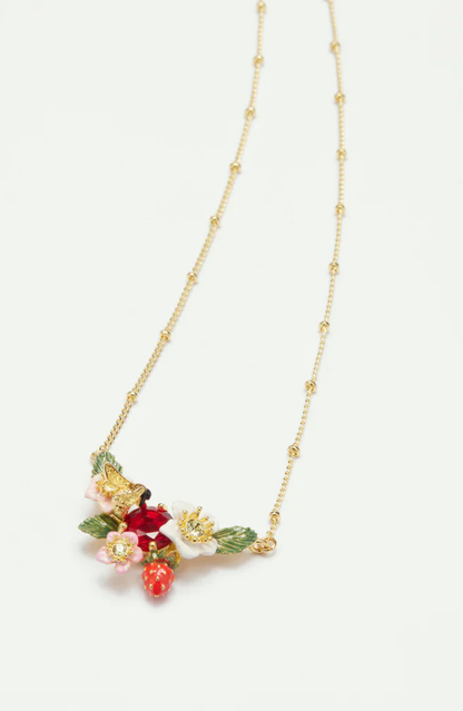 Strawberry and white flower necklace with stone