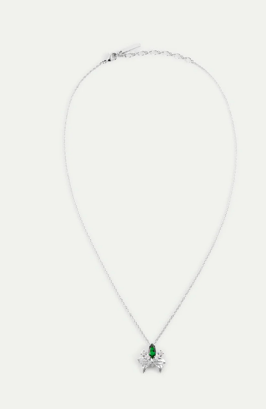 Collar colgante orquídea  piedras blancas y verde