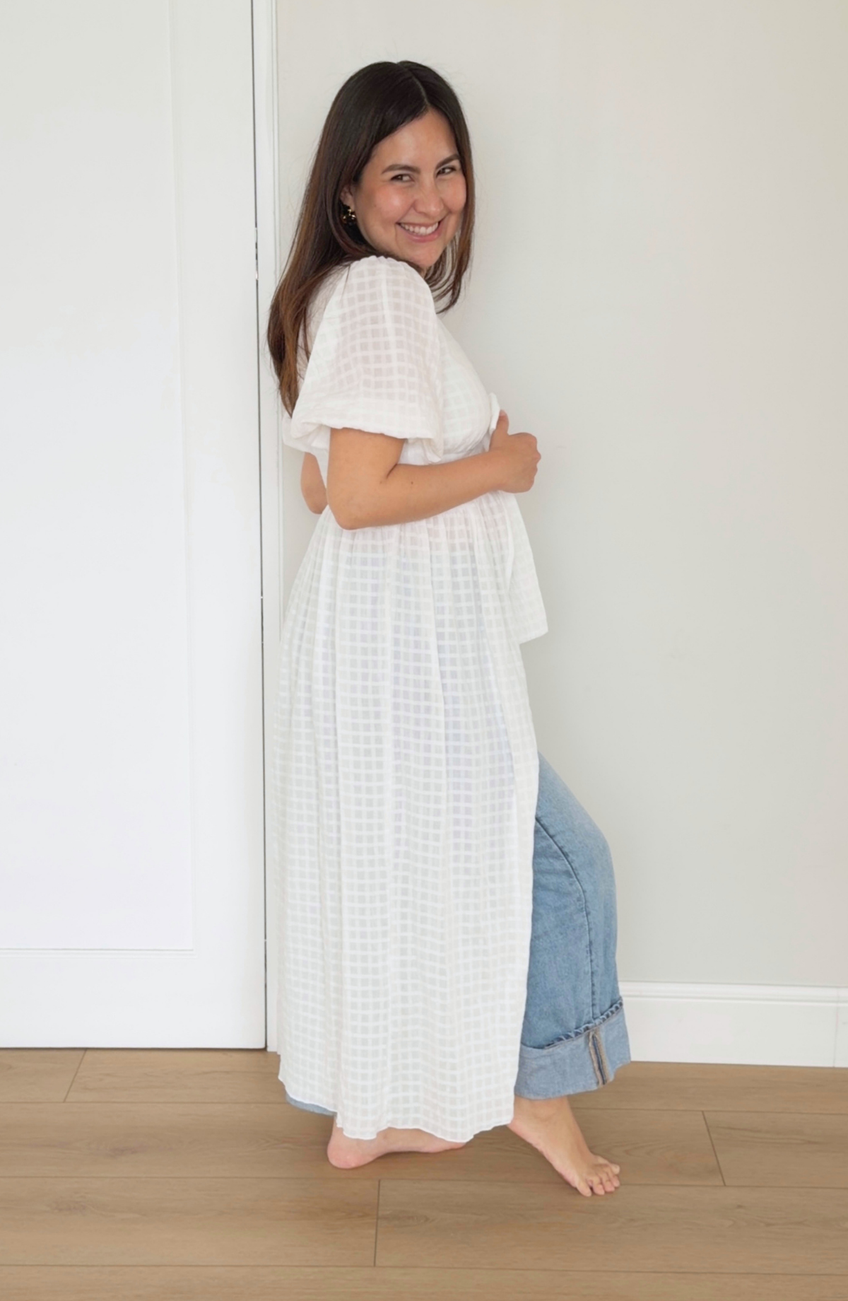 Blusa Crema de Coco a Cuadros
