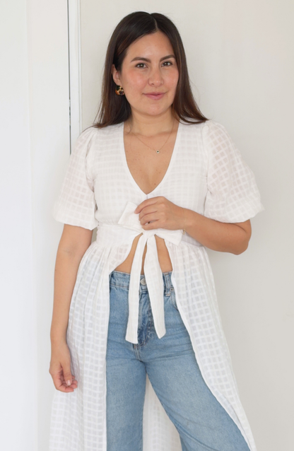 Blusa Crema de Coco a Cuadros