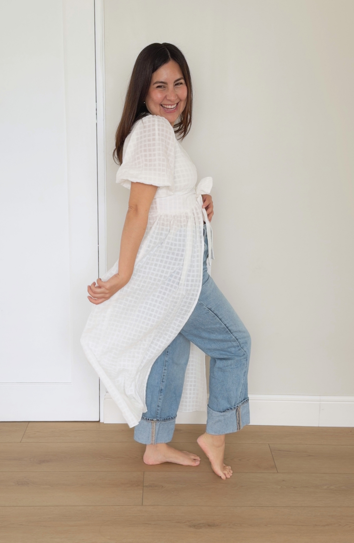 Blusa Crema de Coco a Cuadros