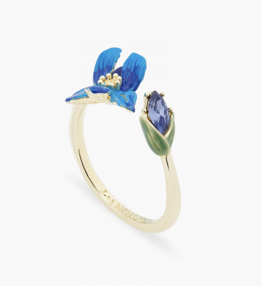 Anillo ajustable lirio de Siberia y cristal en facetas