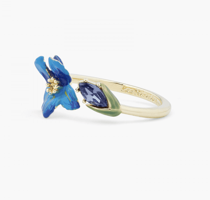 Anillo ajustable lirio de Siberia y cristal en facetas