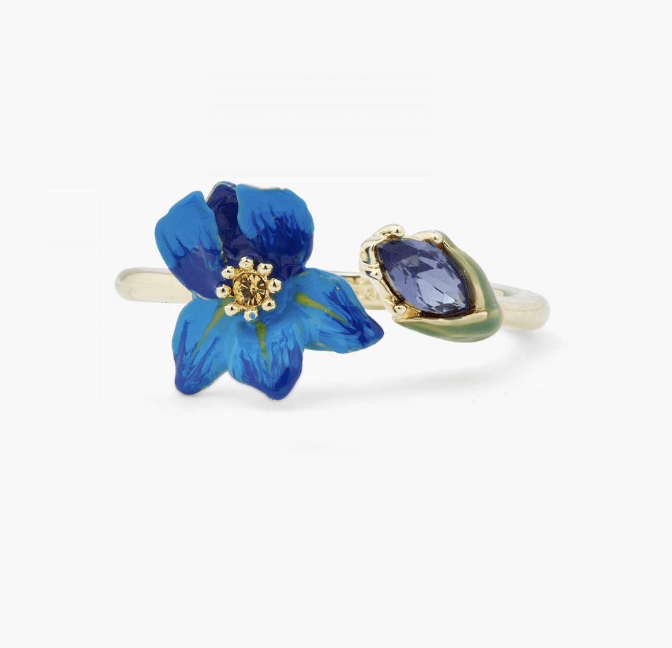 Anillo ajustable lirio de Siberia y cristal en facetas