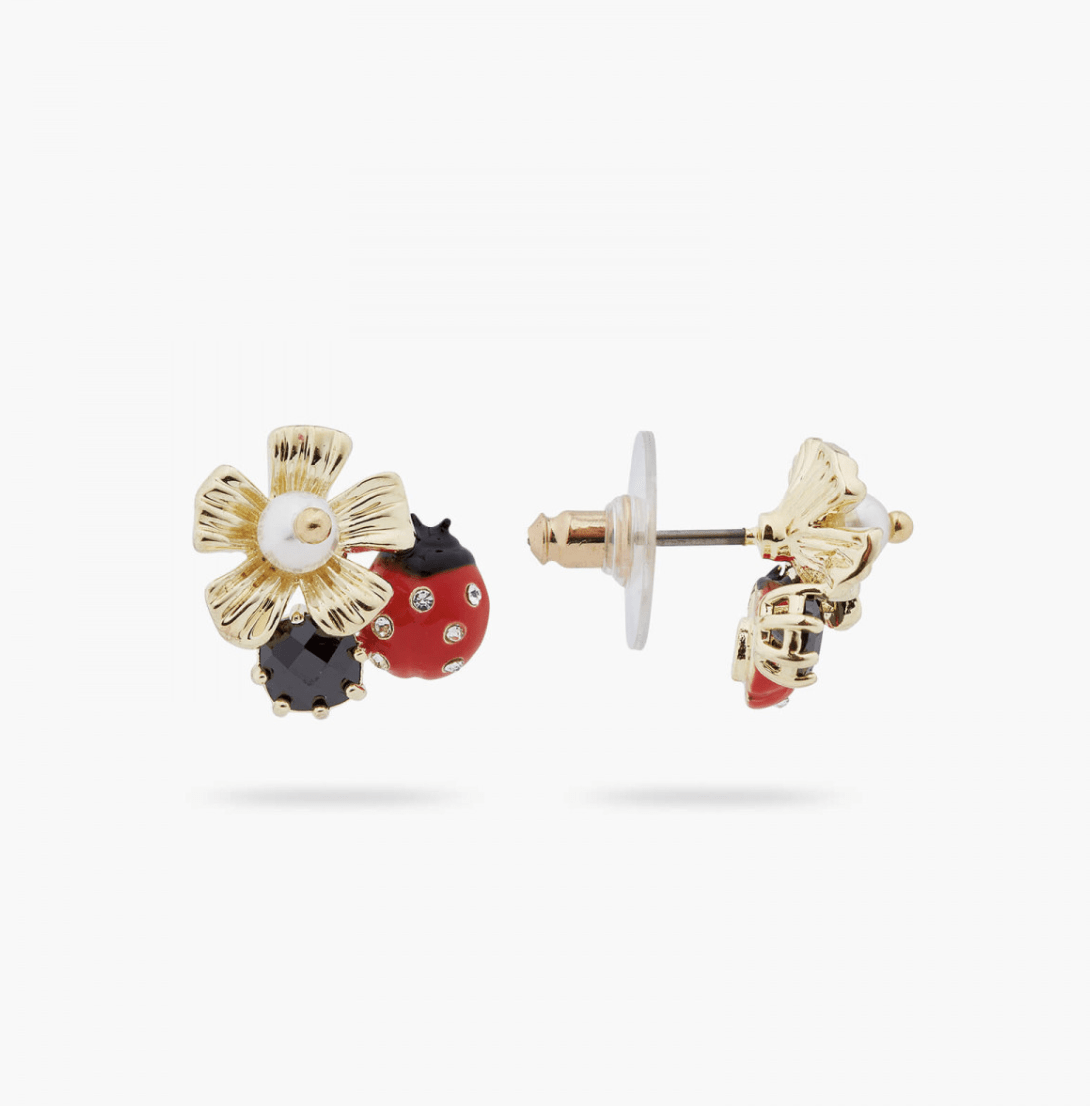 Ladybugs and Anemones Earring with Pearl and Stone