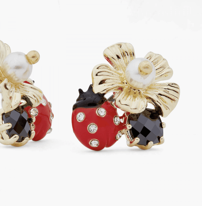 Ladybugs and Anemones Earring with Pearl and Stone