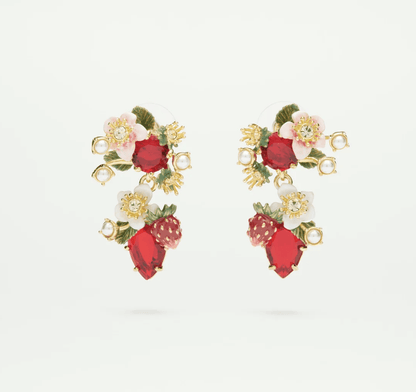 Wild strawberry and strawberry flower ball earrings