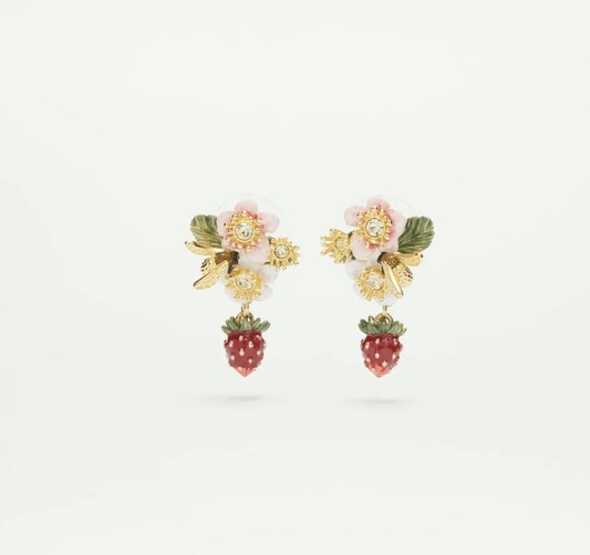 Strawberry and wild strawberry flower earrings