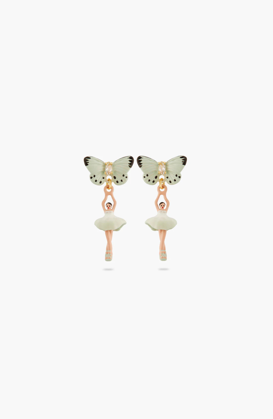 Pendientes con mini bailarina y mariposa verde agua