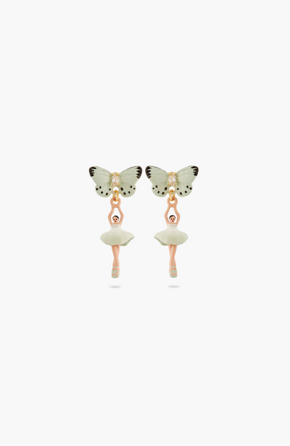 Pendientes con mini bailarina y mariposa verde agua