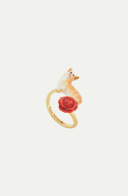 Anillo de Rosa Roja con un Corgi Amado por la Reina Isabel II