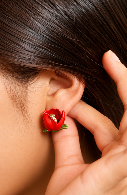 Pendientes Pulgarcita en Tulipán Rojo