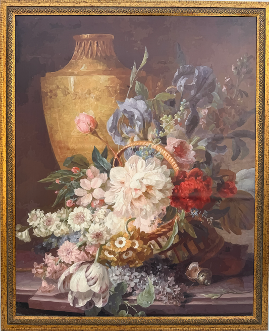 Cuadro de matrimonio (marco de madera) con impresión de flores