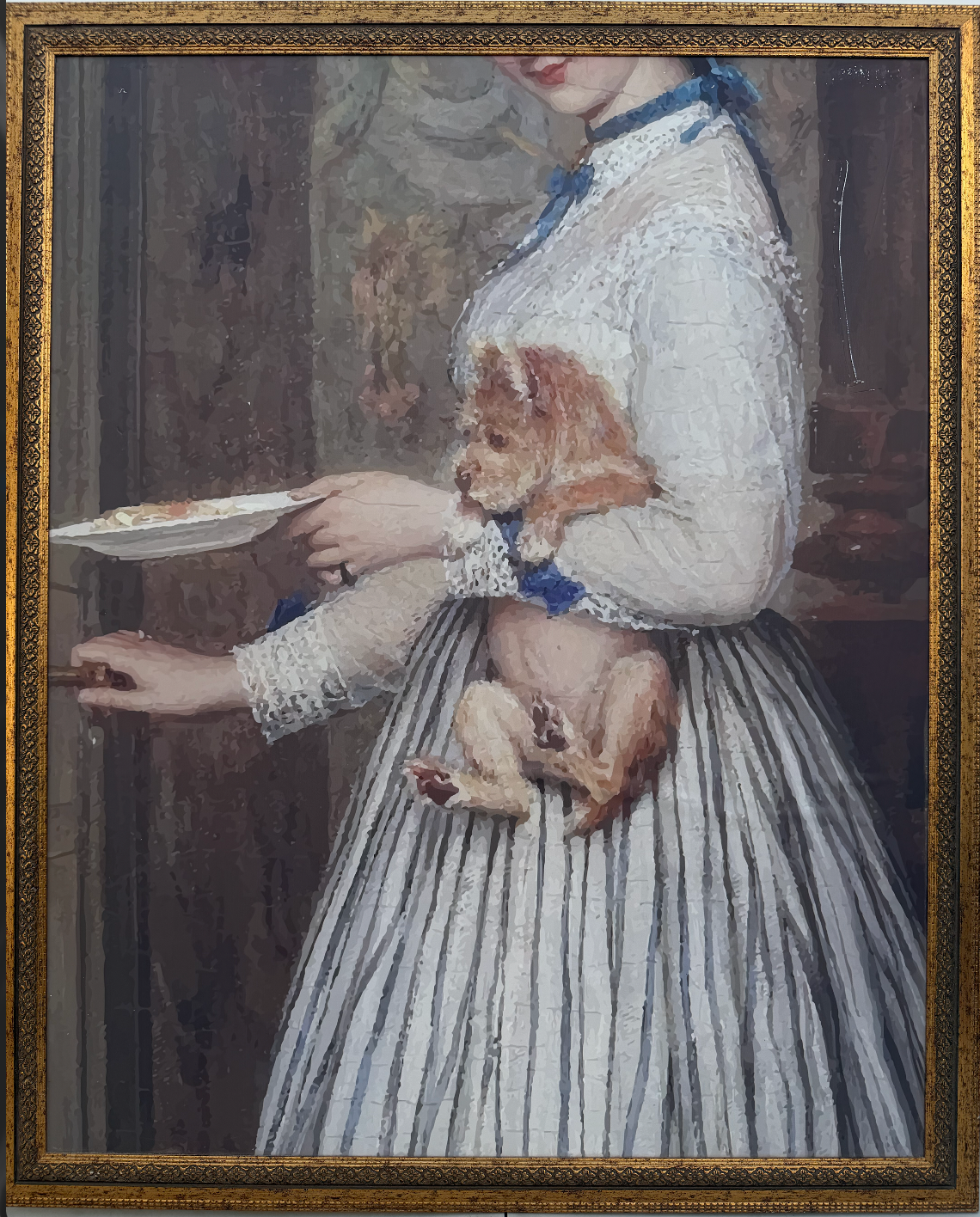 Cuadro de matrimonio (marco de madera) con impresión de perrito cargado